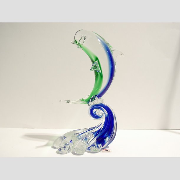 Glas Delfin auf Welle - Klare/Blau/Grn - 20cm
