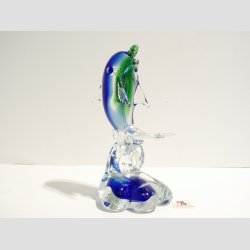 Glas Delfin P� B�lge - Klar/Bl�/Gr�n - 14cm