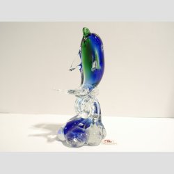 Glas Delfin P� B�lge - Klar/Bl�/Gr�n - 14cm