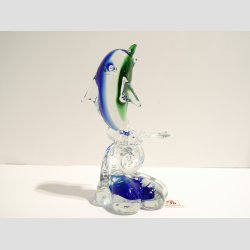 Glas Delfin P� B�lge - Klar/Bl�/Gr�n - 14cm
