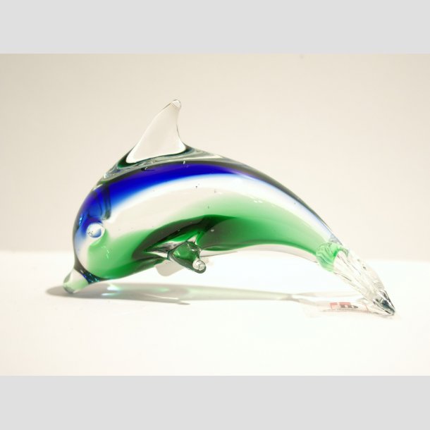 Delfiner - Stende Klar/Bl/Grn Glas Delfin 3 10 cm