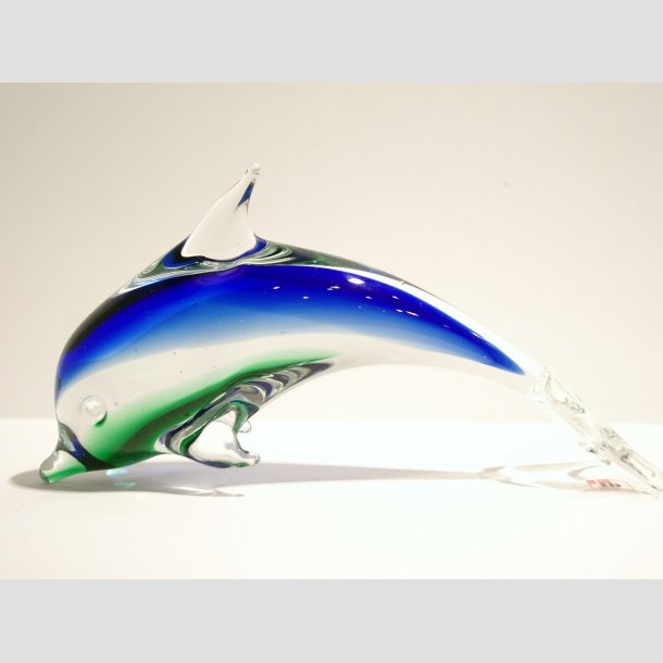 Delfiner - Stende Klar/Bl/Grn Glas Delfin 2 14 cm
