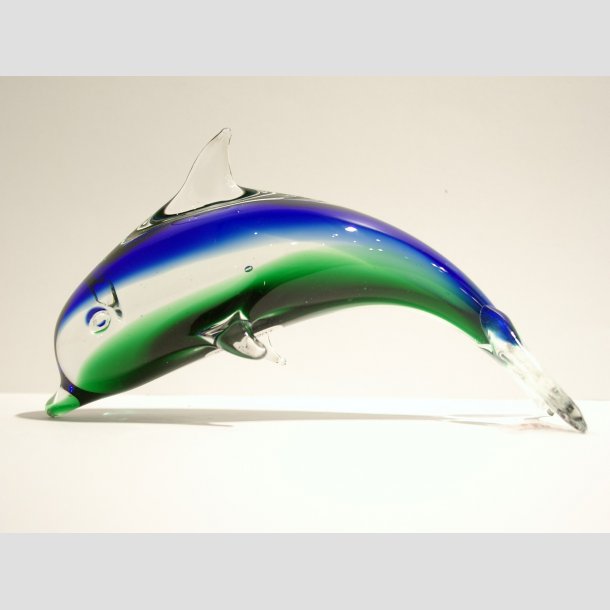 Delfiner - Stende Klar/Bl/Grn Glas Delfin 1 17 cm