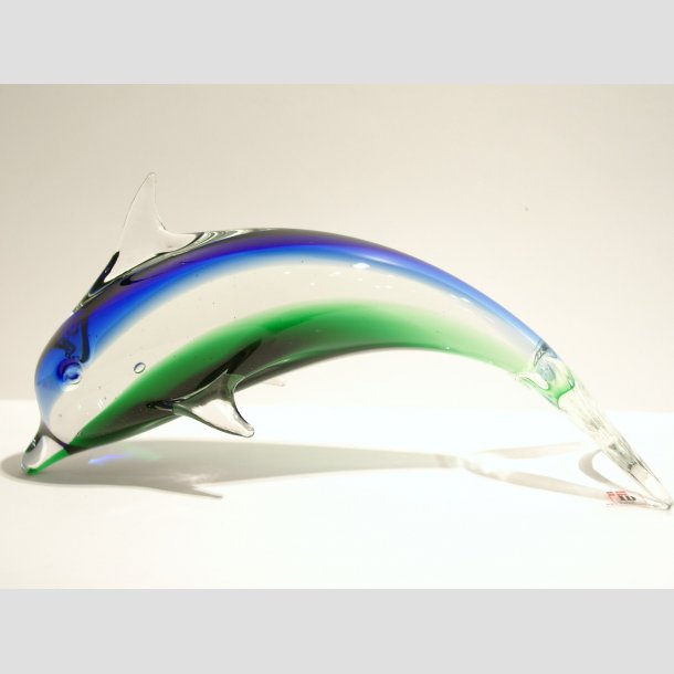 Delfiner - Stende Klar/Bl/Grn Glas Delfin 4 22 cm