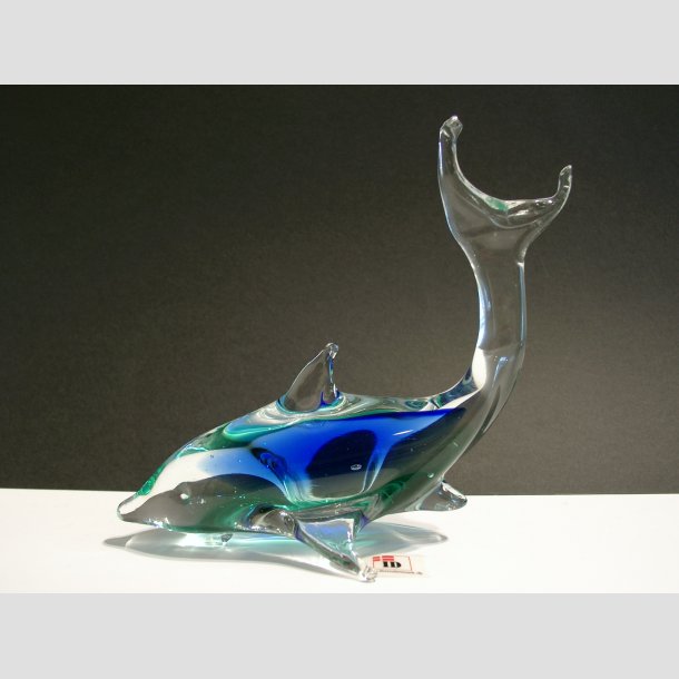 Glas Delphin - Hoch Schwanz - Klare/Blau/Grn - 12cm
