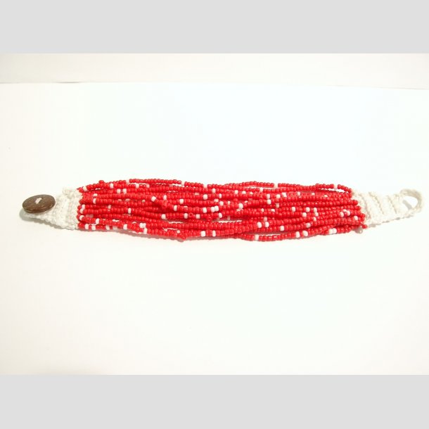 Armbnd - Hndknyttet - Mini Glas Perle Armbnd - 20cm R&oslash;d