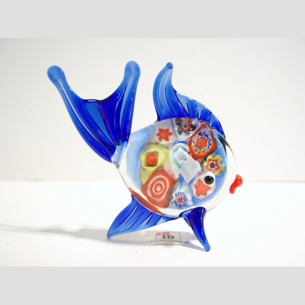 Glas Fisk - Millefiori - 8cm Bl&aring;