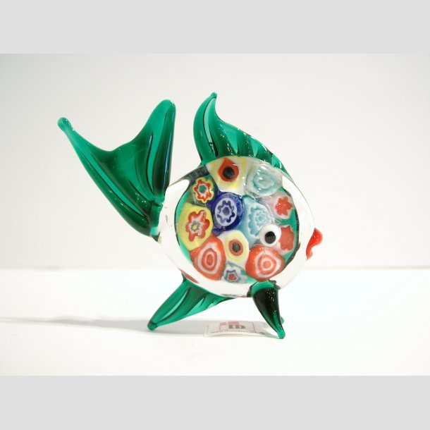Glas Fisk - Millefiori - 8cm Gr&oslash;n