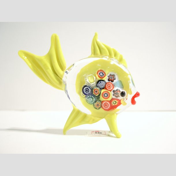 Glas Fisk - Millefiori - 8cm Gul