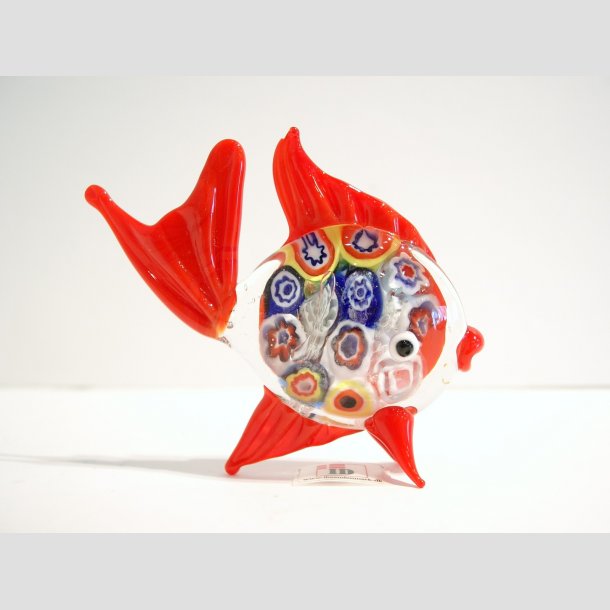 Glas Fisk - Millefiori - 8cm R&oslash;d