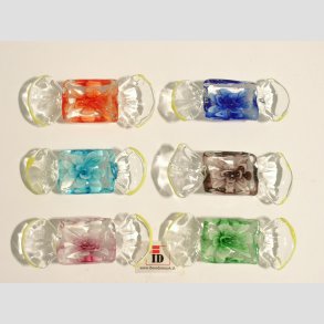 Glas Bolsjer - Klar Med Blomst - 1 Pakke Med 6 Farver - 5-6cm (Flad Bagside)