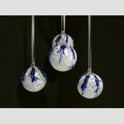 Mundblst Glas Kugler - Hvid/Bl Sne - 8cm