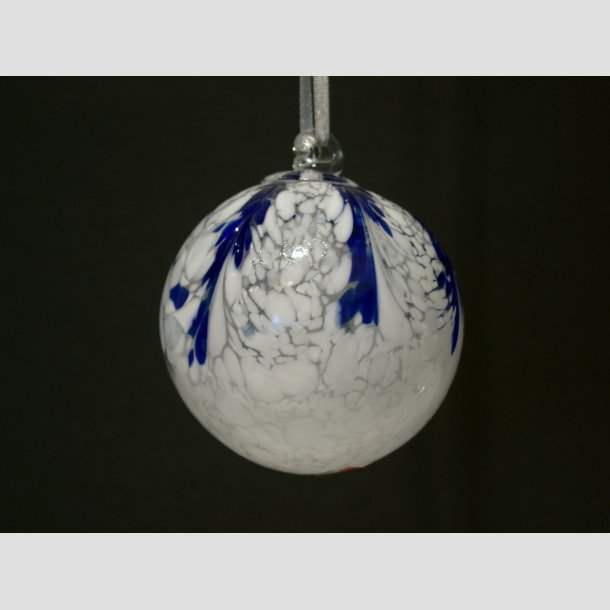 Mundblst Glas Kugler - Hvid/Bl Sne - 8cm ID Deko1