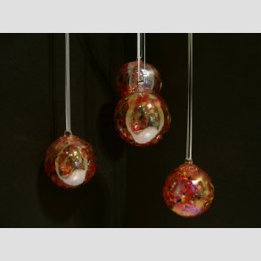 Mundblst Glas Kugler - Rd/Orange Sne - 8cm