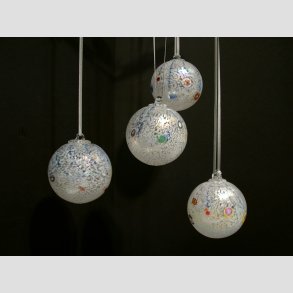 Mundblst Glas Kugler - Klar/Hvid Sne Millefiori - Dia. 8cm