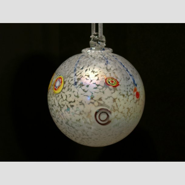 Mundblst Glas Kugler - Klar/Hvid Sne Millefiori - Dia. 8cm ID Deko1
