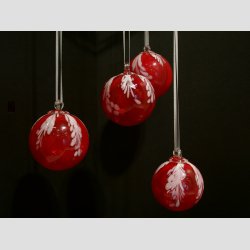 Mundblst Glas Kugler - Rd/Hvid Blad - Dia. 8cm