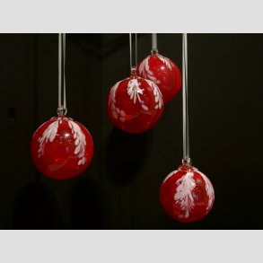 Mundblst Glas Kugler - Rd/Hvid Blad - Dia. 8cm