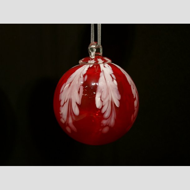 Mundblst Glas Kugler - Rd/Hvid Blad - Dia. 8cm ID Deko1