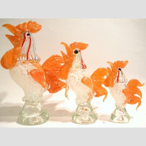 Glasfigurer - Hane - Store Orange Glas Haner - 18-30cm