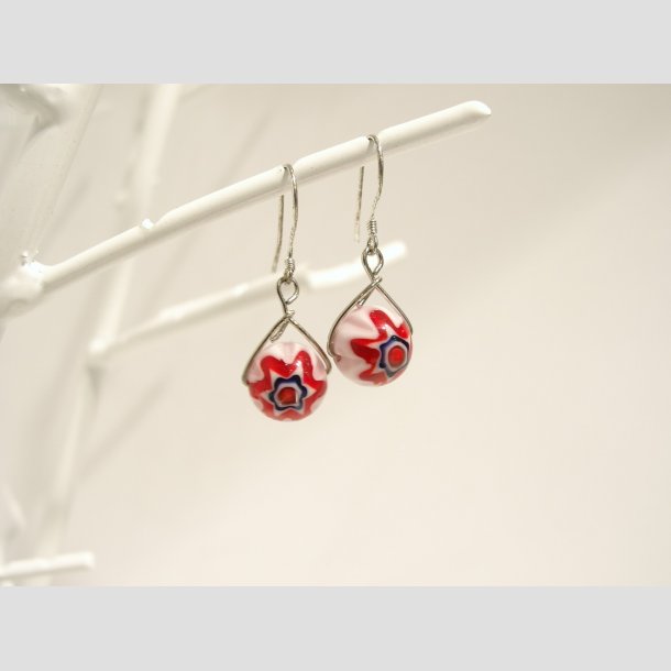 reringe - Glas Millefiori - 6 St Forskellige Farver - 3cm (perle 1cm) Hvid