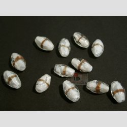 Glas Perler - Hndlavet Hvid/Oval - Med Guld striber - 1,5-2,0cm