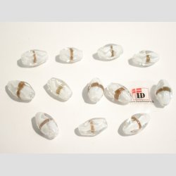 Glas Perler - Hndlavet Hvid/Oval - Med Guld striber - 1,5-2,0cm