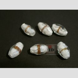 Glas Perler - Hndlavet Hvid/Oval - Med Guld striber - 1,5-2,0cm