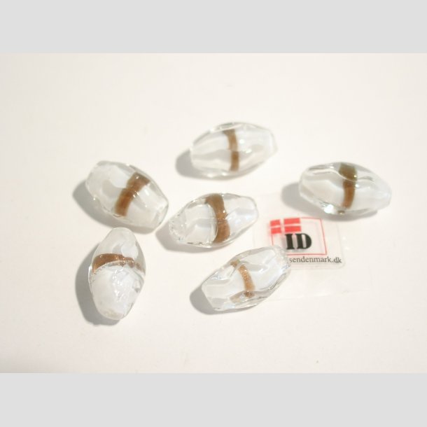 Glas Perler - Hndlavet Hvid/Oval - Med Guld striber - 1,5-2,0cm Perle6