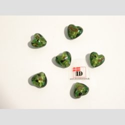 Hjerte Glas Perler - Hndlavet Glas Hjerte Perle - Med Blomst/Guld - Grn - 1,2cm