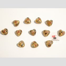 Hjerte Glas Perler - Hndlavet Hjerte Glas Perle - Brun Med Blomst/Guld - Guld - 1,2cm