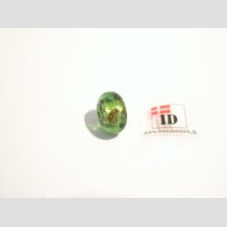 Hndlavet Glas Perle - Flad/Rund Med Blomst/Guld - Grn - 1,2cm
