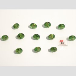 Hndlavet Glas Perle - Flad/Rund Med Blomst/Guld - Grn - 1,2cm