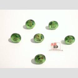 Hndlavet Glas Perle - Flad/Rund Med Blomst/Guld - Grn - 1,2cm