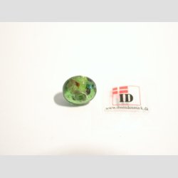 Hndlavet Glas Perle - Flad/Rund Med Blomst/Guld - Grn - 1,2cm