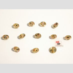 Hndlavet Glas Perle - Flad/Rund Med Blomst/Guld - Guld - 1,2cm