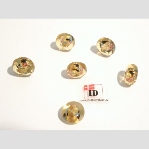 Hndlavet Glas Perle - Flad/Rund Med Blomst/Guld - Guld - 1,2cm Perle6