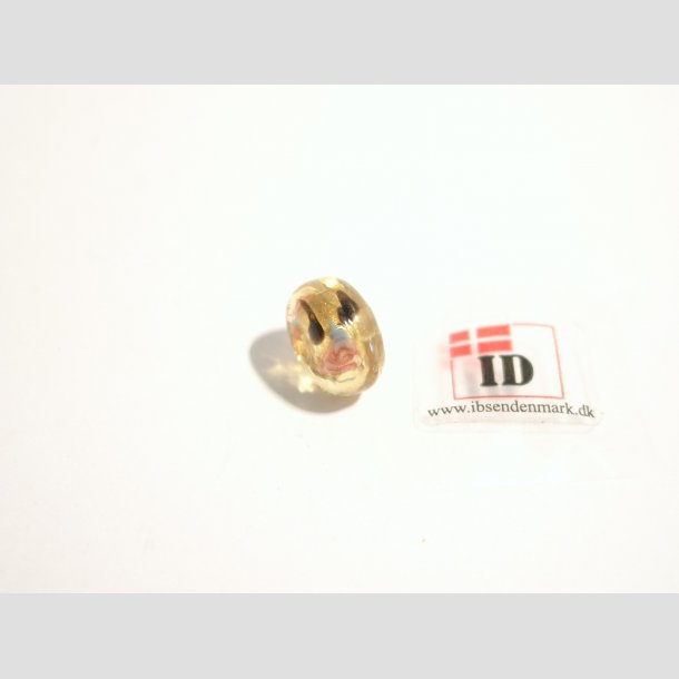 Hndlavet Glas Perle - Flad/Rund Med Blomst/Guld - Guld - 1,2cm Perle1