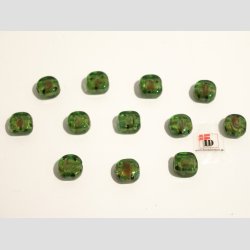 Hndlavet Glas Perle - Firkant Med Blomst/Guld - Grn - 1,2cm