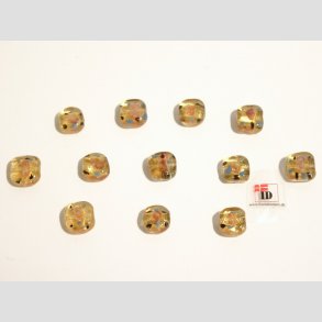 Hndlavet Glas Perle - Firkant Med Blomst/Guld - Guld - 1,2cm