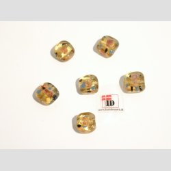 Hndlavet Glas Perle - Firkant Med Blomst/Guld - Guld - 1,2cm