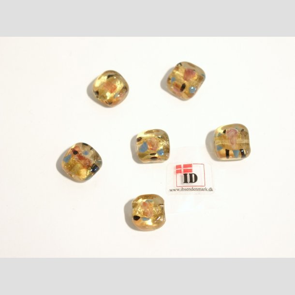 Hndlavet Glas Perle - Firkant Med Blomst/Guld - Guld - 1,2cm Perle6