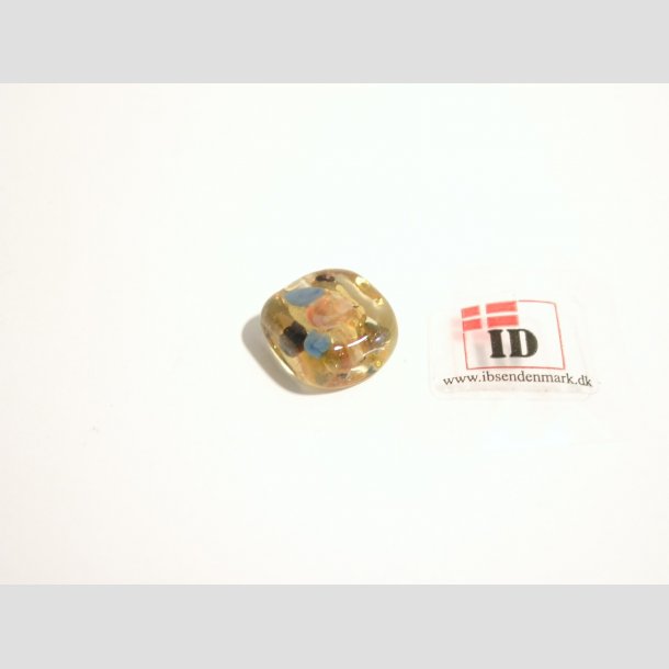 Hndlavet Glas Perle - Firkant Med Blomst/Guld - Guld - 1,2cm Perle1