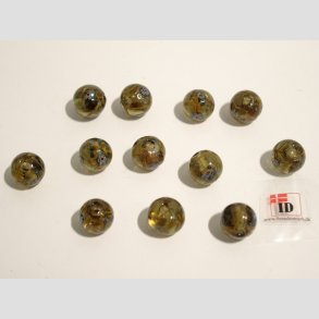 Glas Perler - Hndlavet Runde Grn Gr Med Guld Striber / Bl Blomst - 1cm