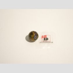 Glas Perler - Hndlavet Runde Grn Gr Med Guld Striber / Bl Blomst - 1cm