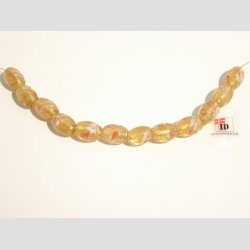 Hndlavet Glas Perle - Oval Med Guld/Blomst - Guld - 1,5cm