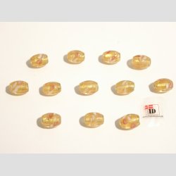 Hndlavet Glas Perle - Oval Med Guld/Blomst - Guld - 1,5cm