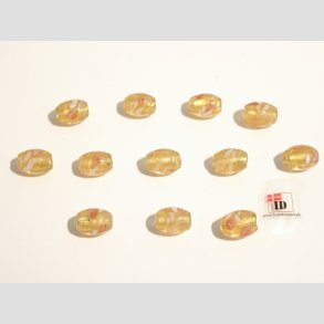 Hndlavet Glas Perle - Oval Med Guld/Blomst - Guld - 1,5cm