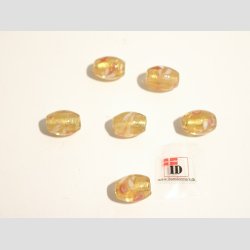 Hndlavet Glas Perle - Oval Med Guld/Blomst - Guld - 1,5cm