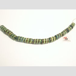 Hndlavet Glas Perle - Aflang Bl Med Guld/Gul Strib - 1,5cm